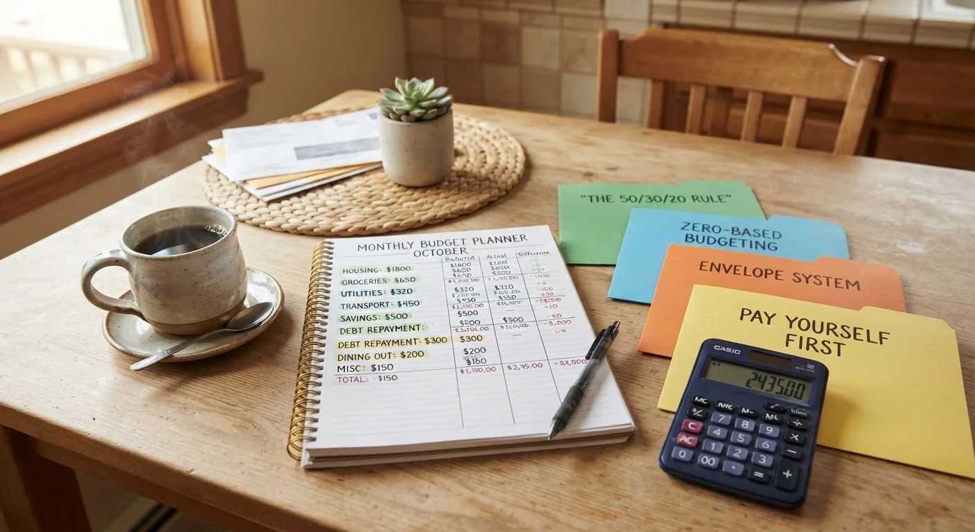 Budgeting Methods Side by Side: Zero-Based, 50/30/20, Pay-Yourself-First, and Envelope